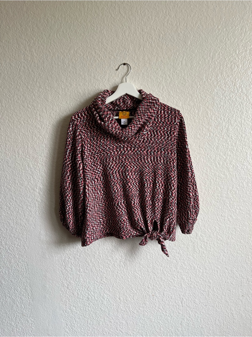 Ruby Rd. Red Multi Cowl Neck Tie-Hem Sweater